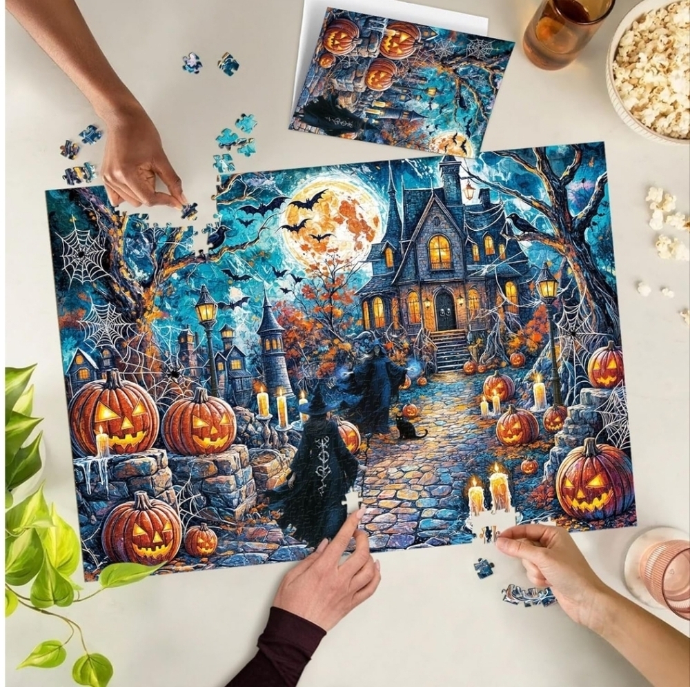 Mosaic Puzzles for Adults 1000 Pieces, Haunted Halloween Night House Jigsaw